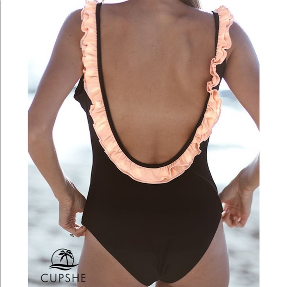 cupshe black with pink ruffle